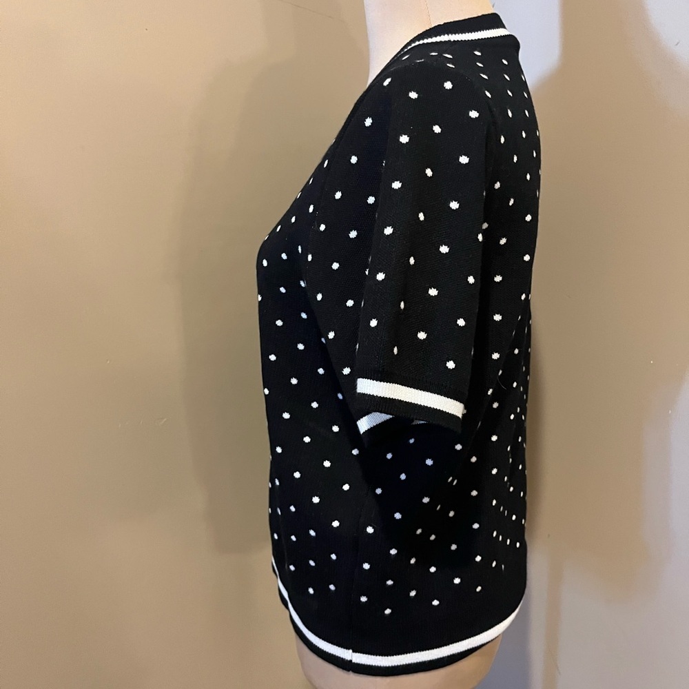 Adrianna Papell Black with White Polka Dot Short sleeve Sweater, size Large - Picture 3 of 6